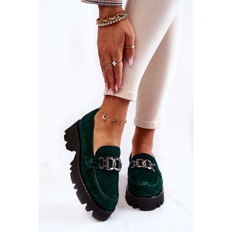 Sapatos de camurça com decoração verde Laura Messi 1