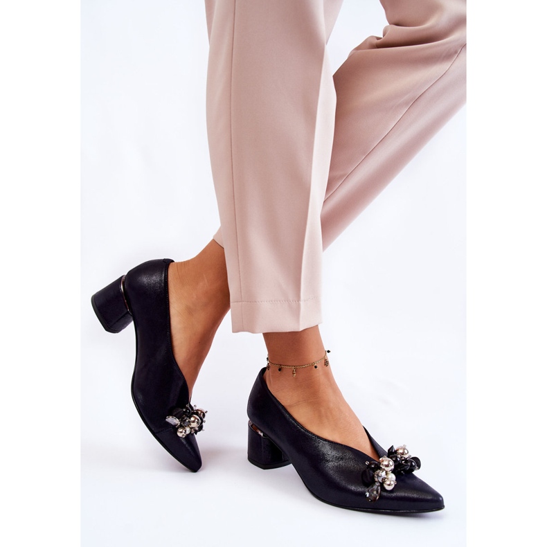 Sapatos de couro com decoração Laura Messi 2487 azul marinho 1