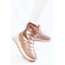 PE1 Botas de neve femininas com zíper dourado-bege Senia marrom 2