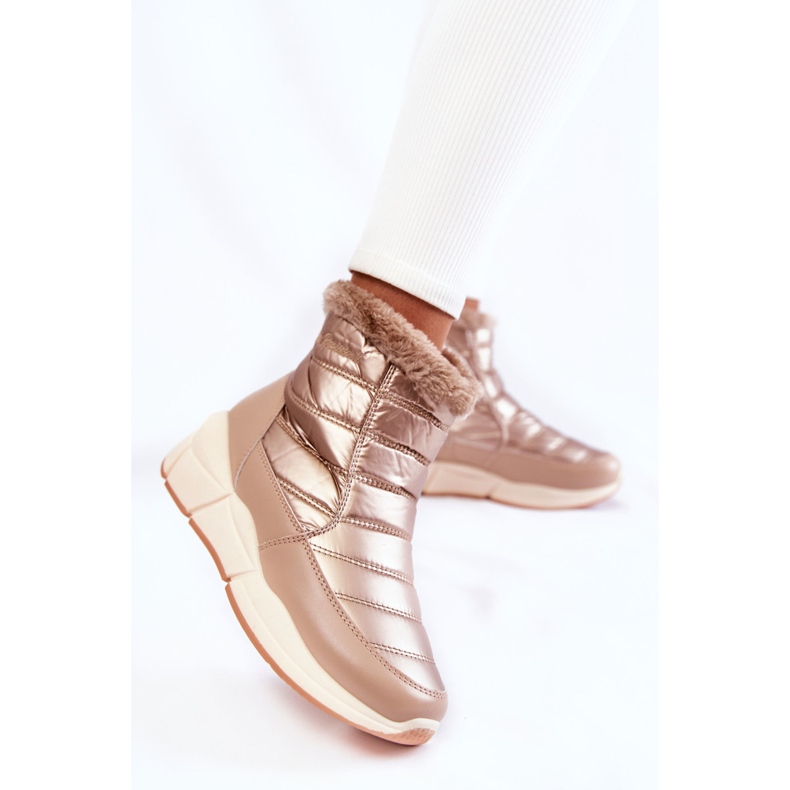 PE1 Botas de neve femininas com zíper dourado-bege Senia marrom 2