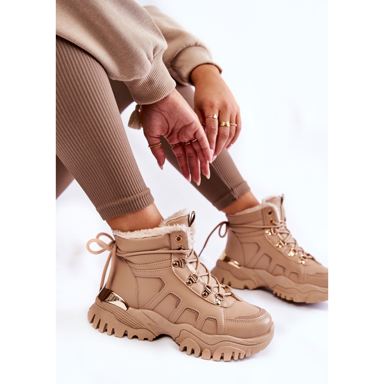 PE1 Botas Quentes Femininas na Plataforma Bege Ofelia marrom 1