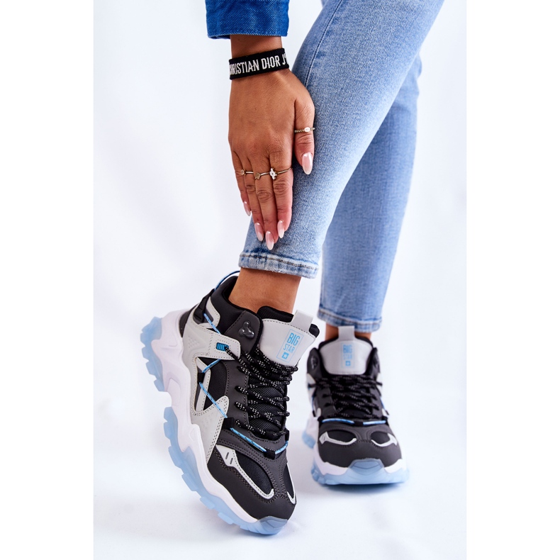 Tênis esportivo feminino em plataforma maciça Big Star KK274386 preto-cinza 1