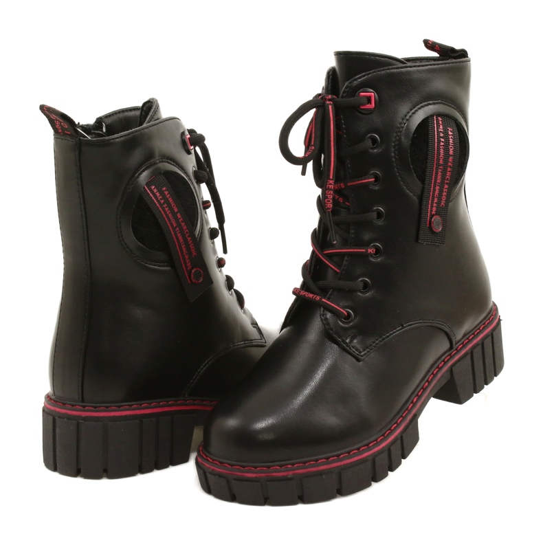 Botas femininas para o Miss Evento 22do23-5244 Zip preto e vermelho 3