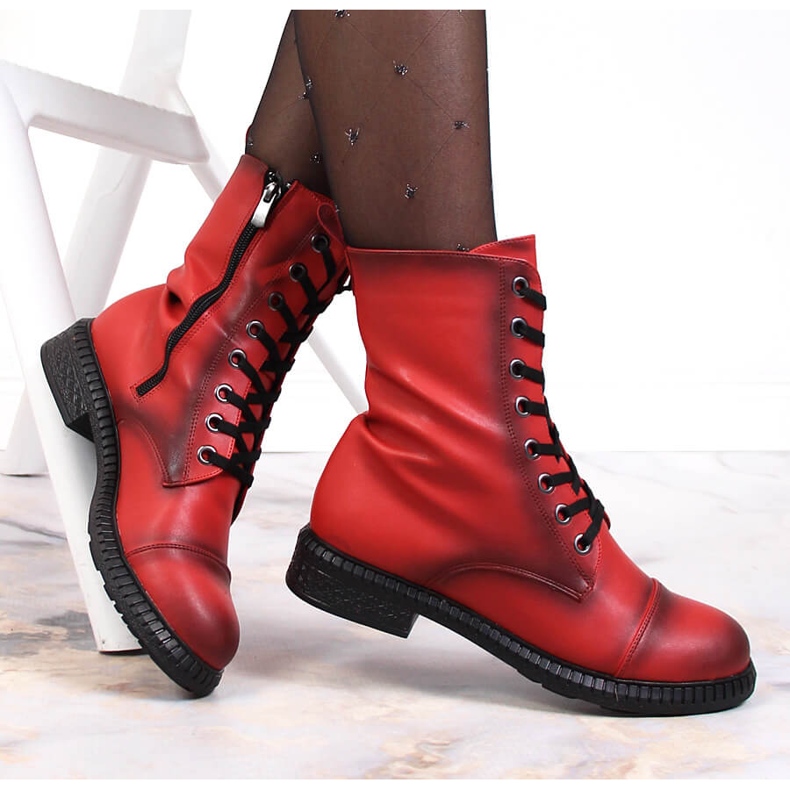 Botas femininas com cadarço com zíper, vermelho quente T.Sokolski 1