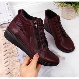 Botas femininas de couro com salto de cunha Helios 567 vermelho 2