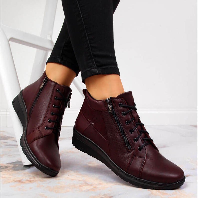 Botas femininas de couro com salto de cunha Helios 567 vermelho 1