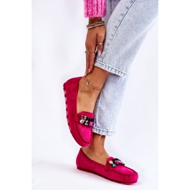 PS1 Mocassins femininos de camurça com decoração fuchsia Janetta rosa 2