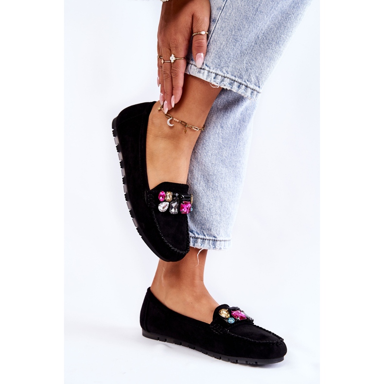 PS1 Mocassins femininos de camurça com enfeites Janetta preta preto 2 PS1 Mocassins femininos de camurça com enfeites Janetta preta preto 2