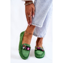 PS1 Mocassins femininos de camurça com decoração verde Janetta 1