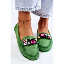 PS1 Mocassins femininos de camurça com decoração verde Janetta 2