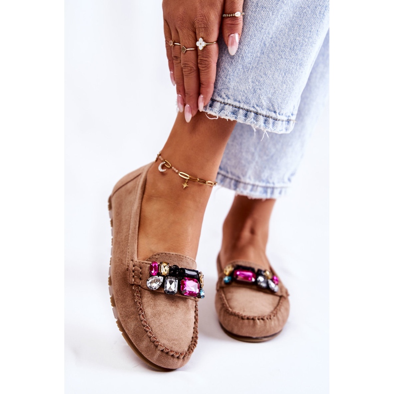 PS1 Mocassins femininos de camurça com decorações bege Janetta 1