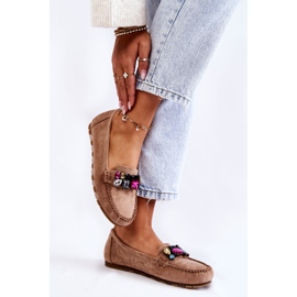 PS1 Mocassins femininos de camurça com decorações bege Janetta 2 PS1 Mocassins femininos de camurça com decorações bege Janetta 2