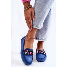 PS1 Mocassins femininos de camurça com ornamentos azuis Janetta azul 1