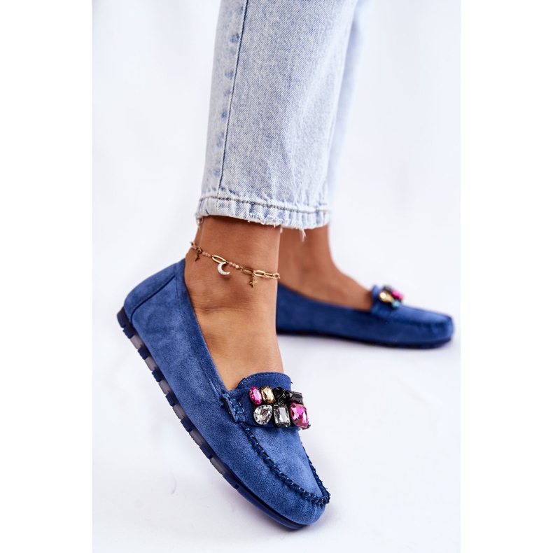 PS1 Mocassins femininos de camurça com ornamentos azuis Janetta azul 2