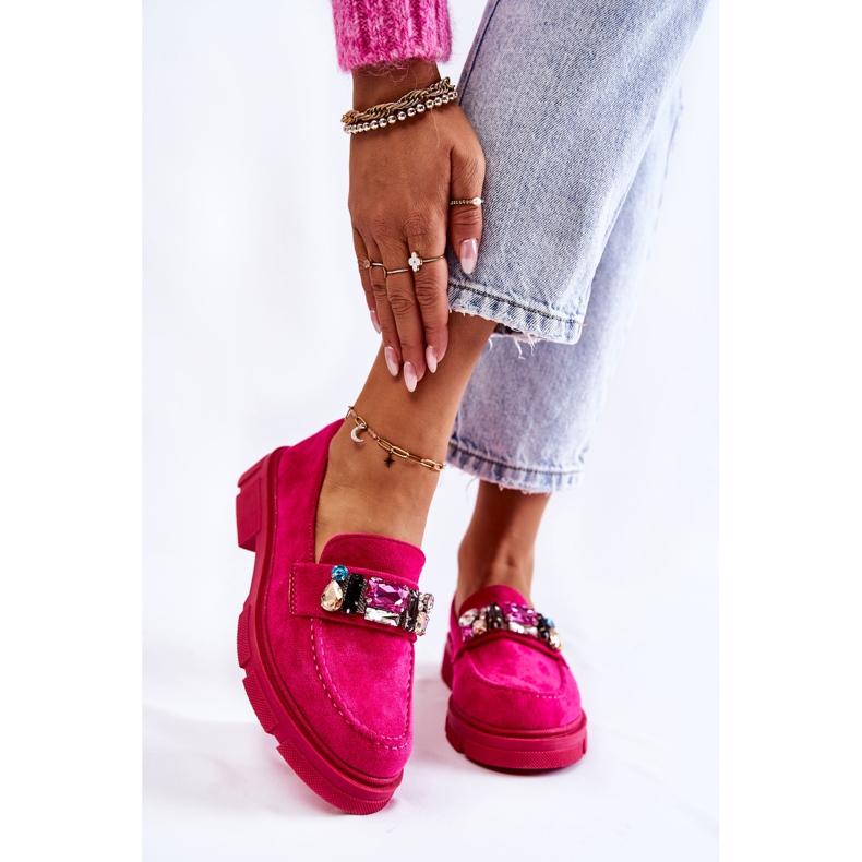 PS1 Mocassins femininos de camurça com decoração fúcsia Karlott rosa 1