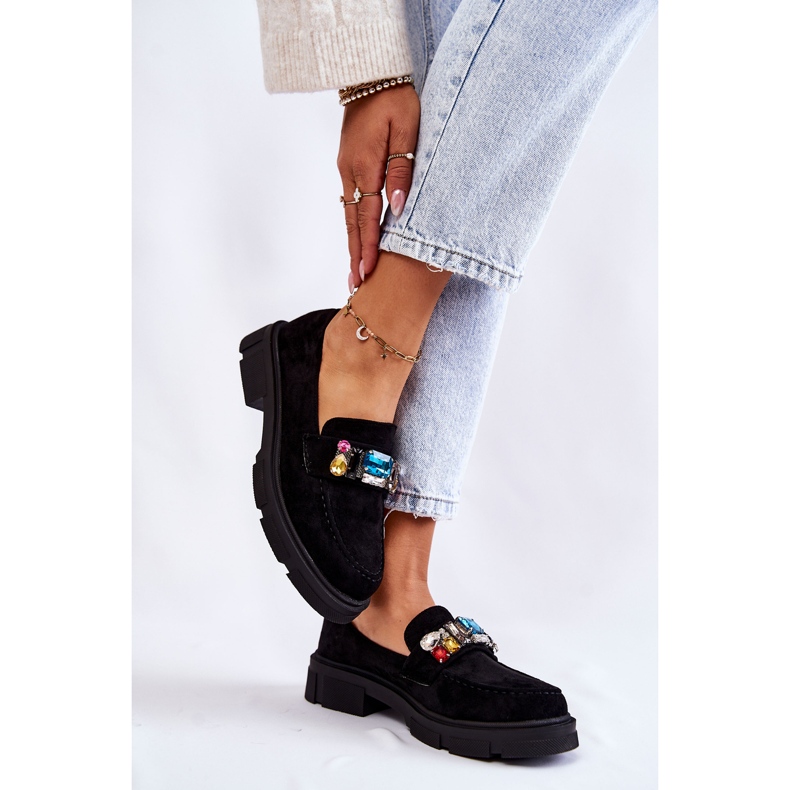 PS1 Mocassins femininos de camurça com decoração preta Karlott preto 2