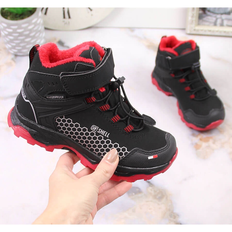 Botas de neve para crianças impermeáveis ​​com Velcro American Club AM904B preto 2