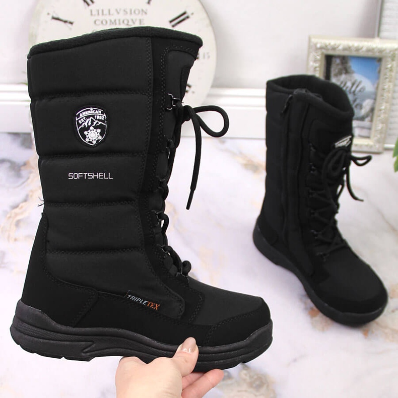 Botas de neve altas impermeáveis ​​para crianças Black American Club preto 1