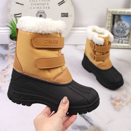 Botas de neve para crianças com camelo isolado em velcro Big Star KK374237 preto amarelo 1