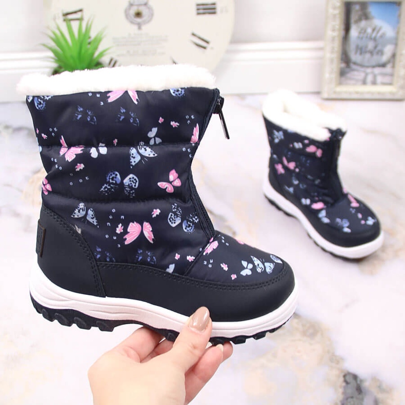 Botas de neve para menina com borboletas isoladas Big Star KK374236 azul 1