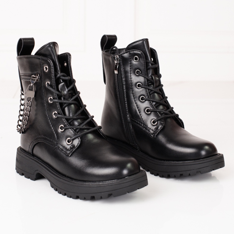 Botas para menina com corrente Shelovet preta preto 1