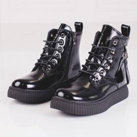 Botas de menina de couro envernizado na plataforma Shelovet preto 1