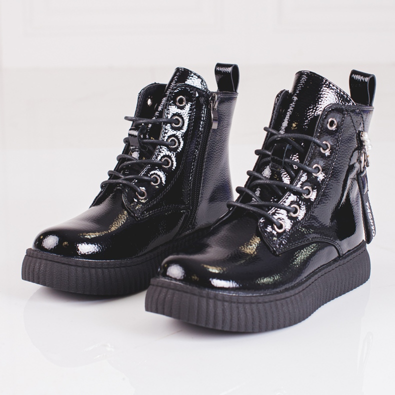 Botas de menina de couro envernizado na plataforma Shelovet preto 1