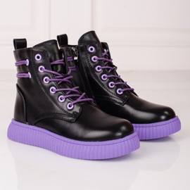 Botas pretas de menina em plataforma roxa Shelovet preto roxo 1