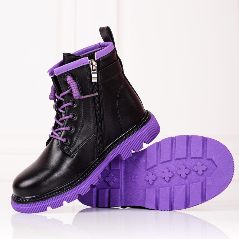 Botas de menina Shelovet pretas com sola roxa preto 2