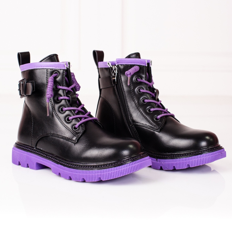 Botas de menina Shelovet pretas com sola roxa preto 1
