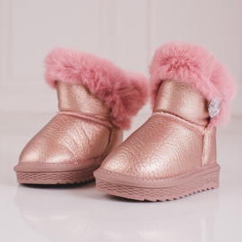 Botas de neve quentes para menina com pelo Shelovet rosa 1