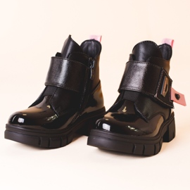 Botas de verniz pretas de menina com inserções Shelovet rosa preto 2