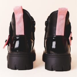 Botas de verniz pretas de menina com inserções Shelovet rosa preto 1