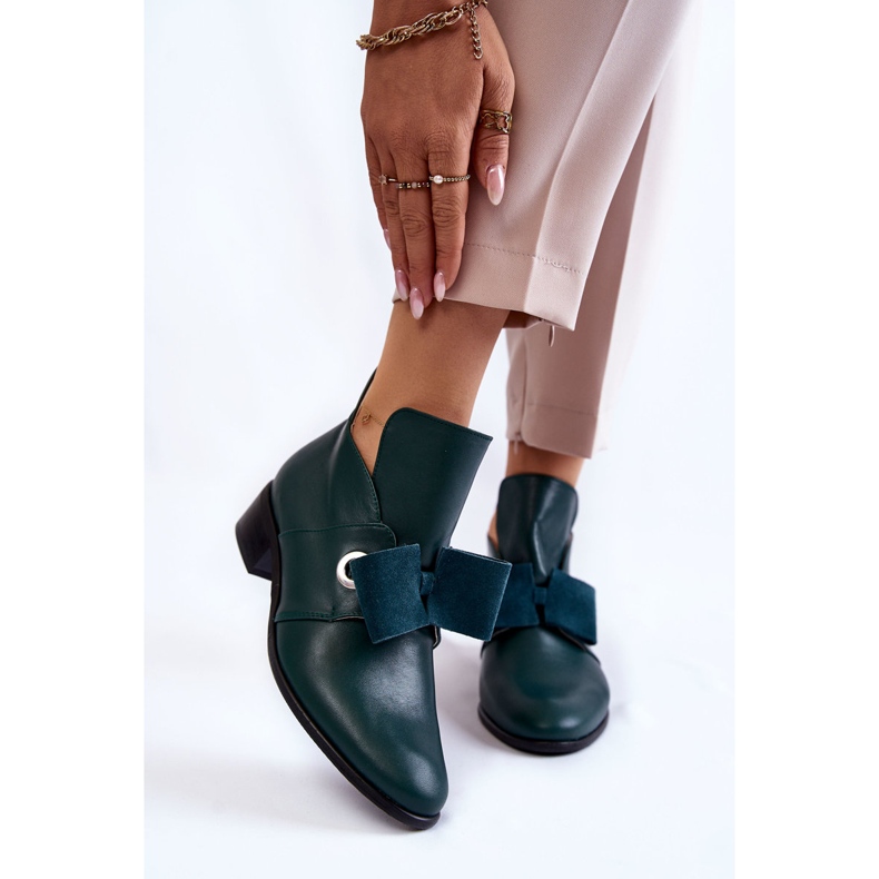 Sapatos de couro com laço de camurça, verde 1 Sapatos de couro com laço de camurça, verde 1