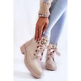FB2 Couro, botas isolantes com zíper e pérolas Raiso Beige bege 1