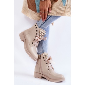 FB2 Couro, botas isolantes com zíper e pérolas Raiso Beige bege 2