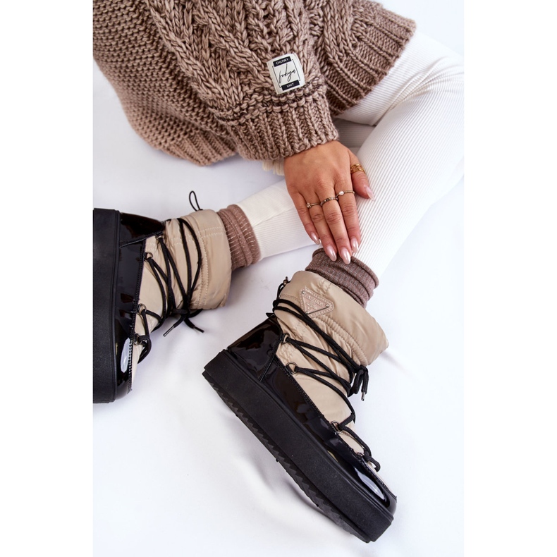 PM1 Botas de neve femininas com cadarço na moda carrios bege-preto 1