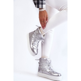 Botas femininas elegantes para neve com cordões prateados prata 2