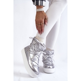Botas femininas elegantes para neve com cordões prateados prata 1