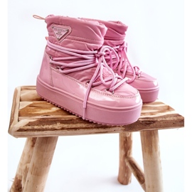 PM1 Botas de neve quentes com cadarço rosa Colina 1