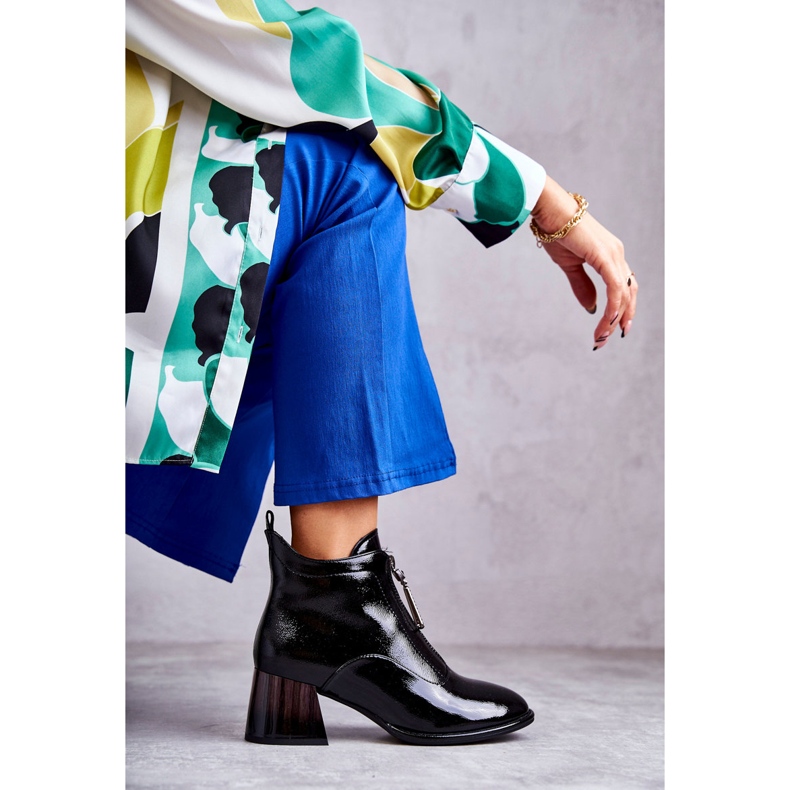 S.Barski Botins femininos de couro envernizado com zíper, pretos 1