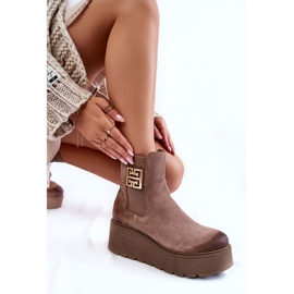 PL5 Botas de camurça feminina em uma plataforma maciça marrom claro Savira castanho 1