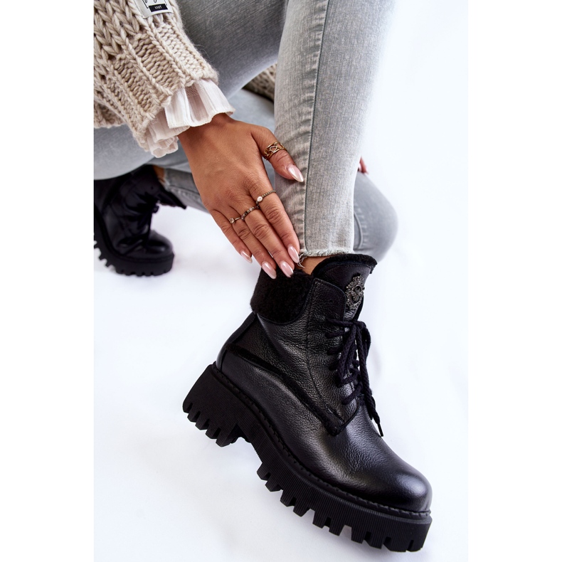 PL5 Botas femininas Trapper de couro preto Vergo 1