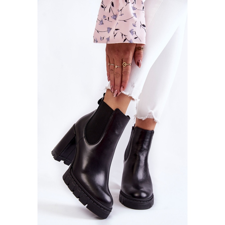 Botas de couro lisas em barra preta Eldey preto 1