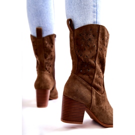FB1 Botas de cowboy femininas de camurça com flores cáqui Ariane B-819 verde 2