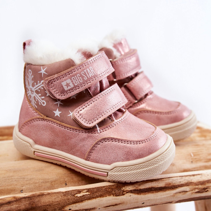 Botas quentes infantis com velcro Big Star KK374188 Rosa 1