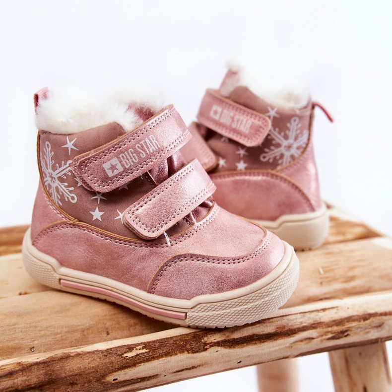 Botas quentes infantis com velcro Big Star KK374188 Rosa 2