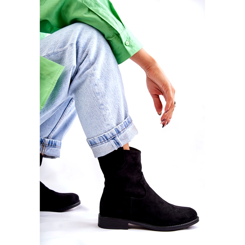 S.Barski Botas femininas de camurça com salto plano preto Fiorenz HY66-66 2