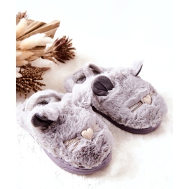 WJ1 Gatos chinelos infantis com orelhas cinza Tammy 4