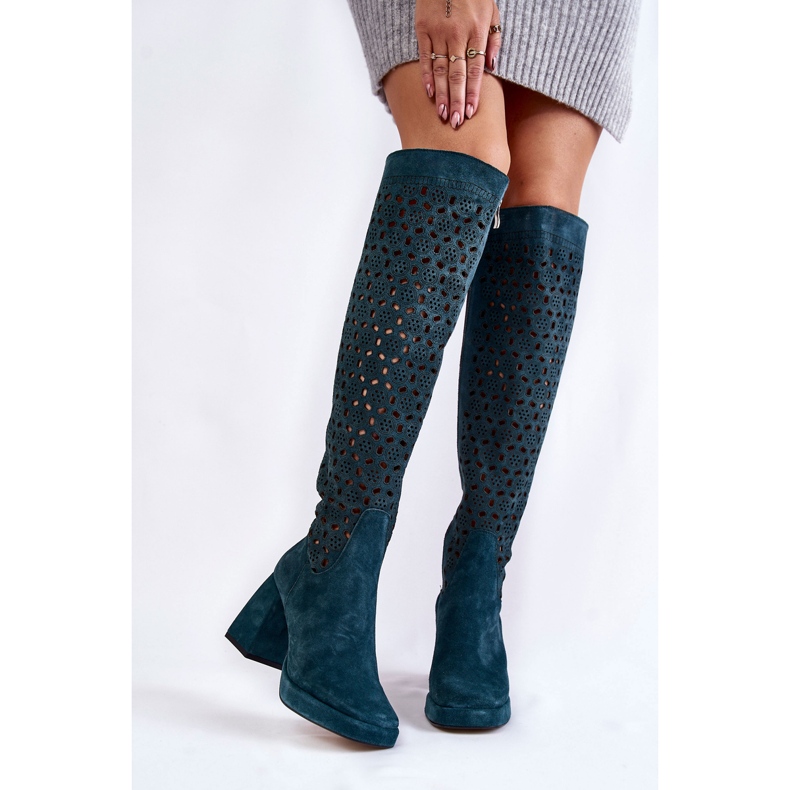 PA2 Botas de camurça a céu aberto em castres verdes de salto alto multicolorido 1